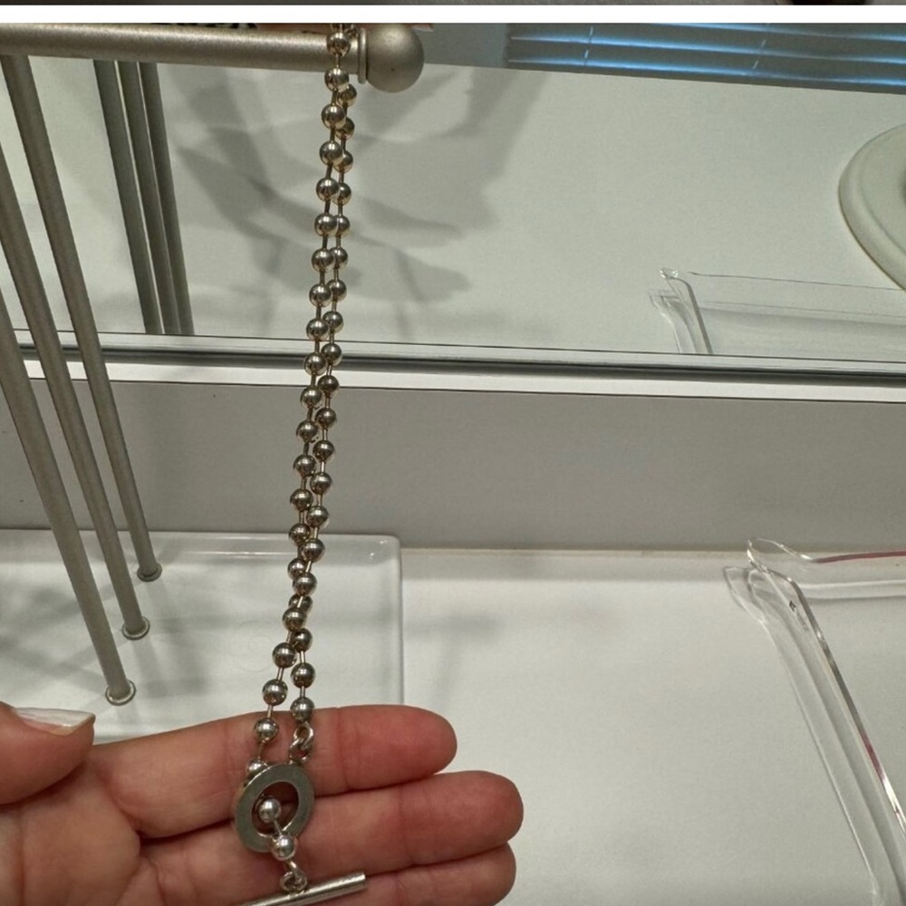 GUCCI Sterling Silver Boule Beaded Choker Toggle Necklace 16 inches - Picture 8 of 9